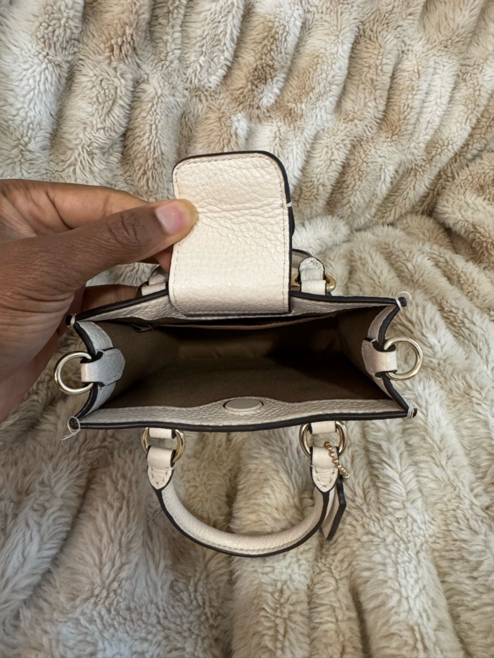 Coach North South Cream Pebbled Leather Mini Tote - Picture 6 of 8